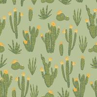Cactus abstract ornament. Exotic desert cacti, wild plants, prickly succulents in flat style. Bright botanical seamless pattern. vector