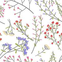 Wild plants seamless pattern. Floral ornament in simple style. Hand drawn illustration. Bright abstract botanical design. vector