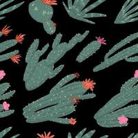 Cactus abstract ornament. Exotic desert cacti, wild plants, prickly succulents in flat style. Bright botanical seamless pattern. vector