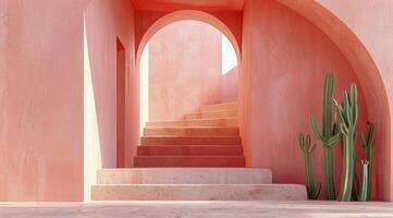 Cactus in Front of Pink Wall photo