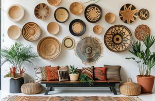 Living Room Filled With Wicker Furniture photo