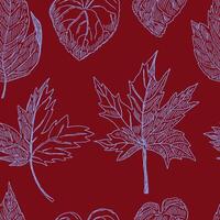 Outline foliage seamless pattern. Hand drawn illustration. Colored ornament with ink sketches of leaves. Botanical vintage design for fabric, textile, wallpaper, background, print, decor, wrap vector