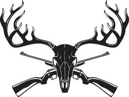 Deer Skull with Crossed Rifles Black and White vector