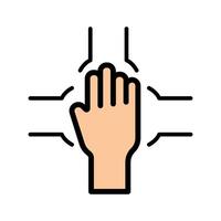 Teamwork icon. Four hands in a square, collaboration, unity, cooperation, support, teamwork, working together. vector