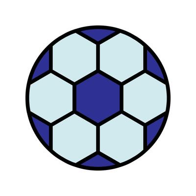 Soccer ball set icon. Blue and white ball, hexagonal pattern, sports equipment, game, competition, team sport, athletic, recreation, outdoor activity.