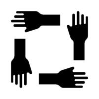 Teamwork icon. Four hands in a square, collaboration, unity, cooperation, support, teamwork, working together. vector