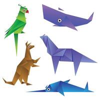 Origami paper cut birds and Animal set with White Background vector