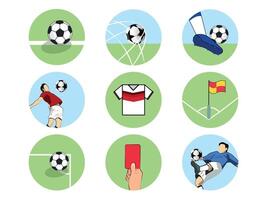 Soccer flat icons set images with long shadow in circles vector