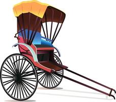 Kolkata hand-pulled rickshaw and yellow taxi. Two-wheeler, yellow rickshaw side view vector