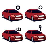 Set of colorful sedan car illustrations with location icon vector