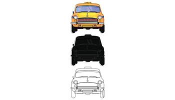 kolkata amarillo Taxi. frente ver de un indio amarillo color Taxi, línea Arte y silueta vector