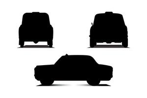 Kolkata yellow taxi silhouette, front, side and back view vector