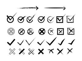 Tick mark collection set isolated on white background. Approval, choice, selection, acceptance, right, Wrong vector