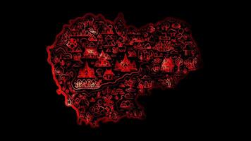 Neon frame effect map of Cambodia, glow, black background. video
