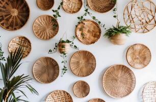 Wall Adorned With Numerous Woven Baskets photo