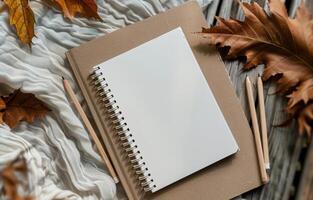 Open Notebook With Leaf photo