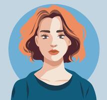 Portrait of an avatar of a red-haired girl with freckles. Hairstyle. Avatar for social networks. flat illustration on a delicate background vector