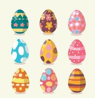 decorativo conjunto de Pascua de Resurrección huevos Pascua de Resurrección huevos con adornos de varios vistoso decoración patrones en un blanco antecedentes ilustración vector