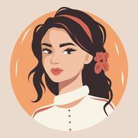 retrato de un morena avatar de un hermosa oferta muchacha. peinado. tejido en cabello. avatar para social redes plano ilustración en un suave pastel antecedentes vector