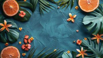 Group of Hats and Palm Leaves on Tan Background photo
