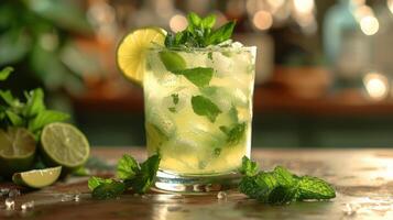 Refreshing Glass of Mojito With Lime and Mint photo