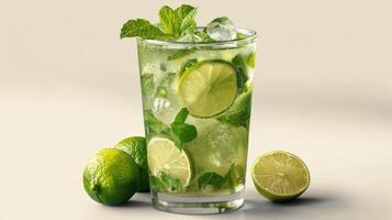 Refreshing Glass of Mojito With Lime and Mint photo