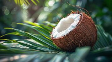 Close Up of a Coconut on a Tree photo