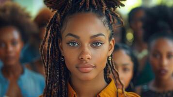 Woman With Braids Standing in Front of Group of People photo