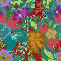 a colorful floral pattern with leaves and flowers vector