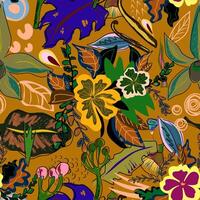 a colorful pattern with leaves and flowers vector