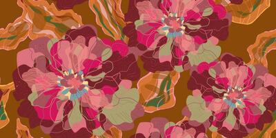 a pattern with pink flowers on brown background vector