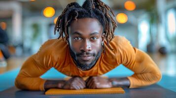 Man Performing Push Ups on Yoga Mat photo