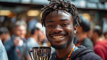 Man With Dreadlocks Smiles at Camera photo