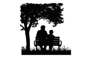 Father and daughter Sitting on Bench Under a tree Silhouette vector
