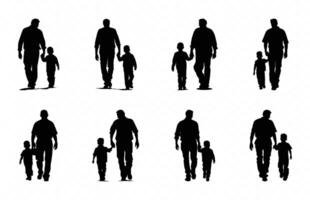 Father and Son walking Silhouette Set, Dad and Son Holding hands black Clip art bundle vector