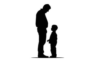 Dad and Son Standing Silhouette Clip art isolated on a white background vector