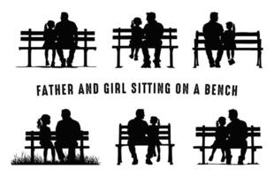 Father and daughter Sitting on a Park Bench Silhouette bundle vector
