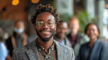 Man With Dreadlocks Smiles at Camera photo