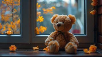 Bear Sitting in Front of Window photo