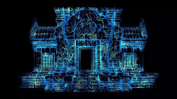 neon telaio effetto Angkor wat Cambogia, incandescenza, nero sfondo. video