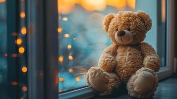 Bear Sitting in Front of Window photo