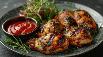 Plate of Chicken With Side of Ketchup photo