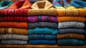 A Row of Colorful Sweaters Hanging on a Rack photo