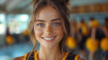 Woman With Blue Eyes Smiles at the Camera photo