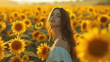 Woman Standing in a Field of Sunflowers photo