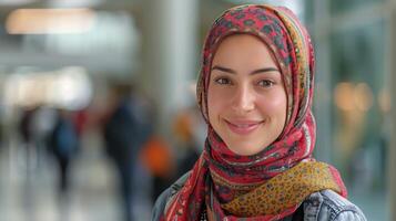 Woman in Headscarf Smiles for Camera photo