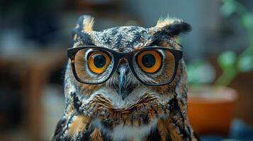Owl Wearing Glasses Close-Up photo