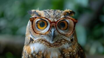 Owl Wearing Glasses Close-Up photo