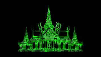 Neon frame effect Royal Palace in Phnom Penh cambodia, glow, black background. video