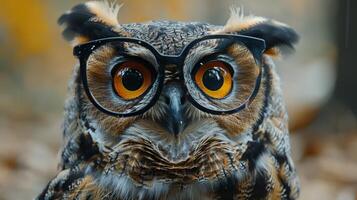 Owl Wearing Glasses Close-Up photo